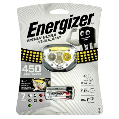 Energizer prožektorius ant galvos Vision Ultra 450 Lumens su 3 AA elementais Energizer prožektorius ant galvos Vision Ultra 450 Lumens su 3 AA elementais