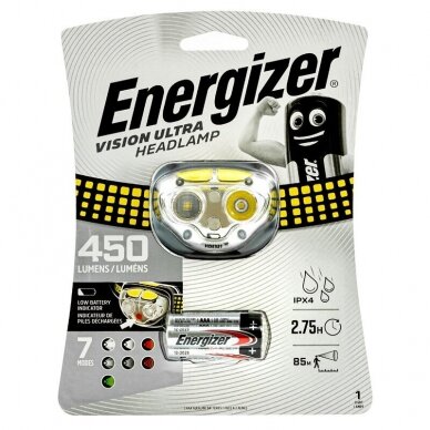 Energizer prožektorius ant galvos Vision Ultra 450 Lumens su 3 AA elementais