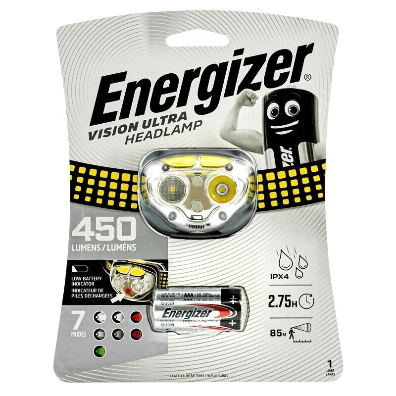 Energizer prožektorius ant galvos Vision Ultra 450 Lumens su 3 AA elementais