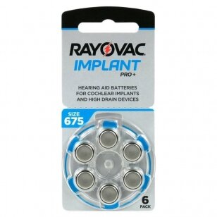 Baterijos kochleariniams klausos implantams Rayovac Implant Pro 675, 6 vnt.