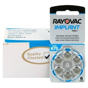 Baterijos kochleariniams klausos implantams Rayovac Implant Pro 675, 60 vnt.