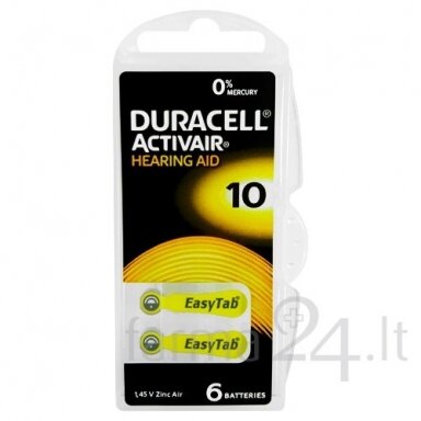 Klausos aparatų baterijos Duracell 10, 6 vnt. Klausos aparatų baterijos Duracell 10, 6 vnt.
