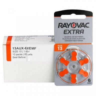 Klausos aparatų baterijos Rayovac Extra 13, 60 vnt. Klausos aparatų baterijos Rayovac Extra 13, 60 vnt.