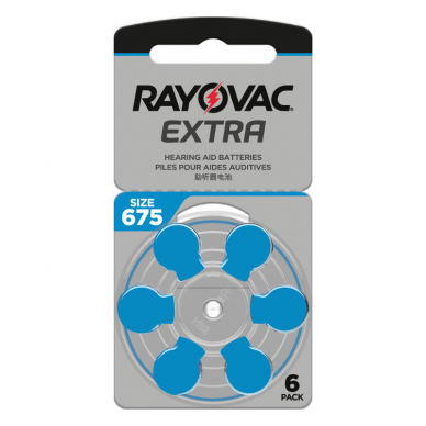Klausos aparatų baterijos Rayovac Extra 675, 6 vnt. Klausos aparatų baterijos Rayovac Extra 675, 6 vnt.