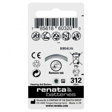 Klausos aparatų baterijos Renata 312, 6 vnt. 1