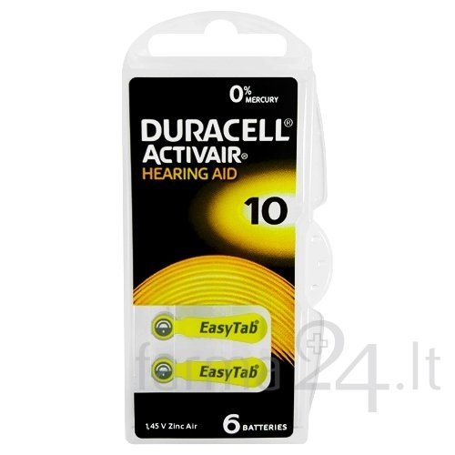 Klausos aparatų baterijos Duracell 10, 6 vnt. Klausos aparatų baterijos Duracell 10, 6 vnt.