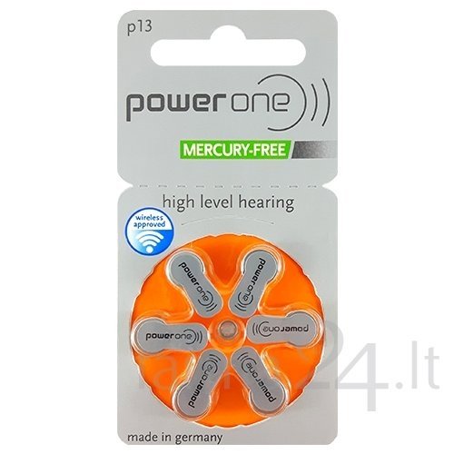 Klausos aparatų baterijos Power One 13, 6 vnt.