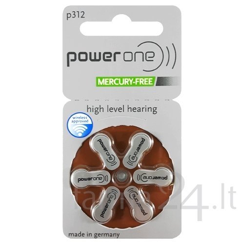 Klausos aparatų baterijos Power One 312, 6 vnt.