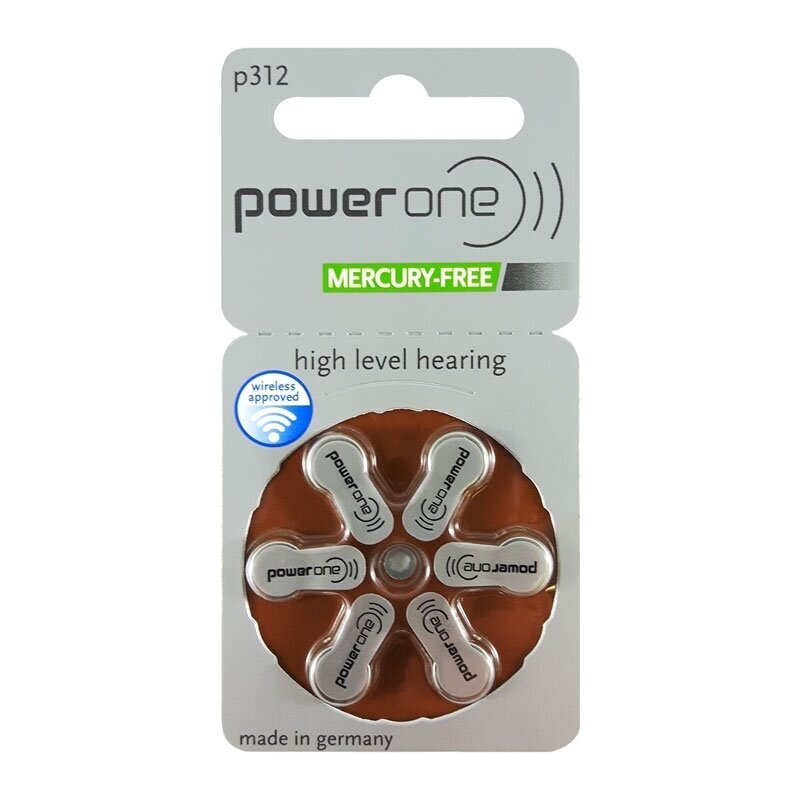 Klausos aparatų baterijos Power One 312, 60 vnt. 1 Klausos aparatų baterijos Power One 312, 60 vnt. 1