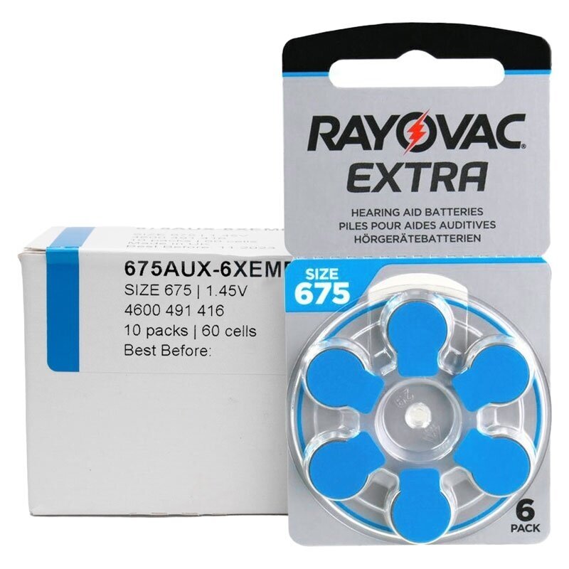 Klausos aparatų baterijos Rayovac Extra 675, 60 vnt.