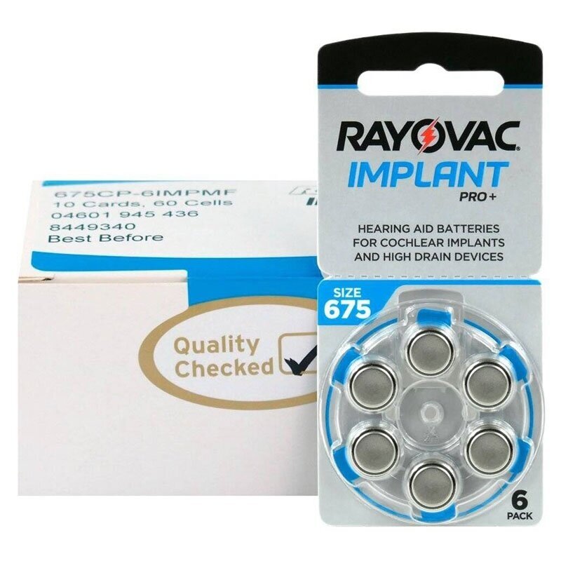 Baterijos kochleariniams klausos implantams Rayovac Implant Pro 675, 60 vnt. Baterijos kochleariniams klausos implantams Rayovac Implant Pro 675, 60 vnt.