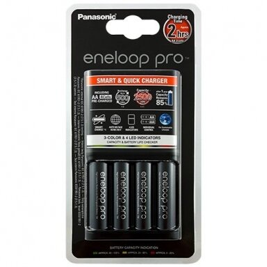 Panasonic Eneloop elementų įkroviklis Pro Smart & Quick su 4 AA elementais Panasonic Eneloop elementų įkroviklis Pro Smart & Quick su 4 AA elementais