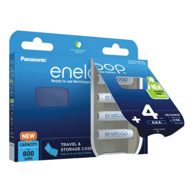 Panasonic Eneloop AAA 800mAh Ni-MH elementai su dėklu, 4 vnt. 2 Panasonic Eneloop AAA 800mAh Ni-MH elementai su dėklu, 4 vnt. 2