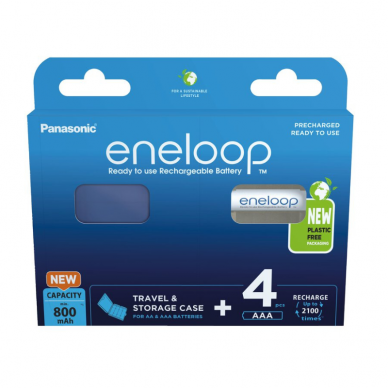Panasonic Eneloop AAA 800mAh Ni-MH elementai su dėklu, 4 vnt. Panasonic Eneloop AAA 800mAh Ni-MH elementai su dėklu, 4 vnt.
