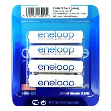 Panasonic Eneloop AAA 750 mAh BK-4MCCE/4LE elementai, 4 vnt. Panasonic Eneloop AAA 750 mAh BK-4MCCE/4LE elementai, 4 vnt.