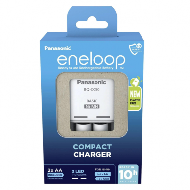 Panasonic Eneloop Compact įkroviklis BQ-CC50 su 2 AA baterijomis 2 Panasonic Eneloop Compact įkroviklis BQ-CC50 su 2 AA baterijomis 2