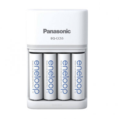 Panasonic Eneloop Smartplus elementų įkroviklis BQ-CC55 + 4 AA baterijos 1 Panasonic Eneloop Smartplus elementų įkroviklis BQ-CC55 + 4 AA baterijos 1