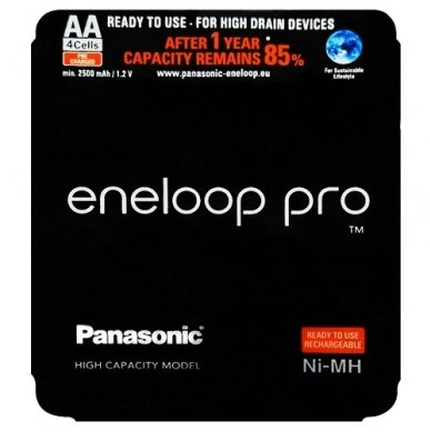 Panasonic Eneloop Pro AA 2500 mAh BK-3HCDE/4LE elementai, 4 vnt. 1