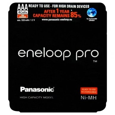 Panasonic Eneloop Pro AAA 930 mAh BK-4HCDE/4LE elementai, 4 vnt. 1 Panasonic Eneloop Pro AAA 930 mAh BK-4HCDE/4LE elementai, 4 vnt. 1