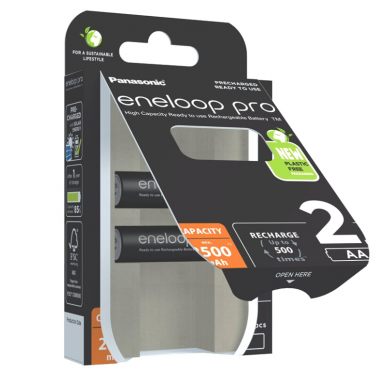 Panasonic Eneloop Pro AA 2500 mAh BK-3HCDE/2BE elementai, 2 vnt. 2