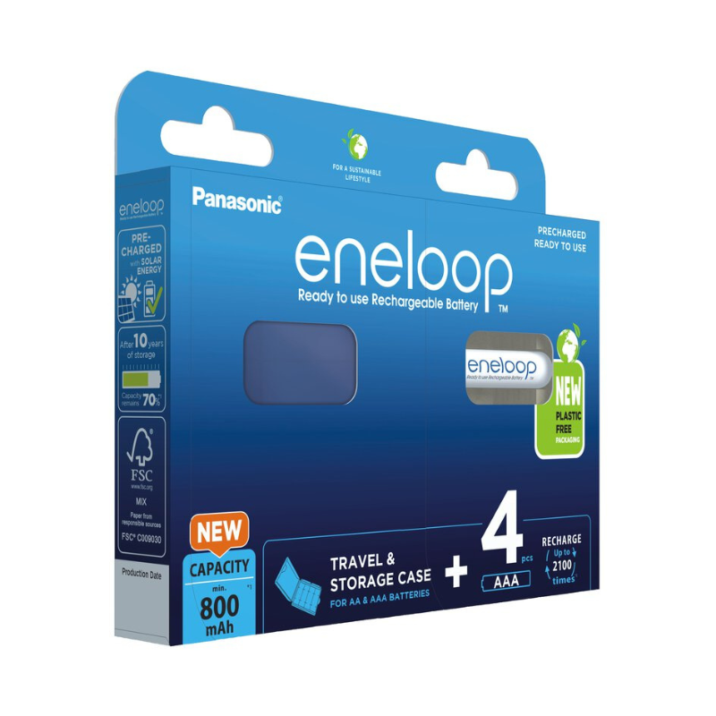 Panasonic Eneloop AAA 800mAh Ni-MH elementai su dėklu, 4 vnt. 1