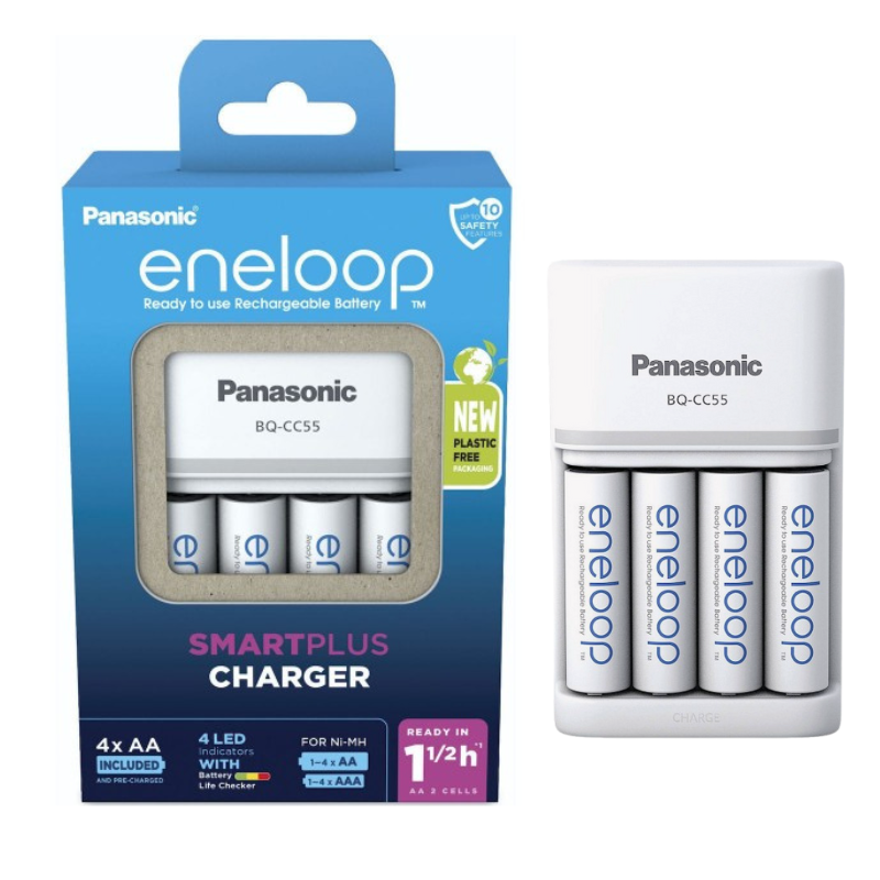 Panasonic Eneloop Smartplus elementų įkroviklis BQ-CC55 + 4 AA baterijos