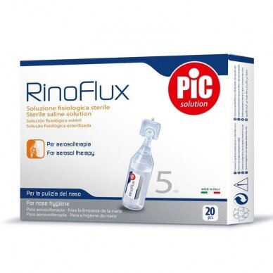 Pic RinoFlux 0.9% tirpalas inhaliacijoms ir nosiai, 20 vnt., 5ml. Pic RinoFlux 0.9% tirpalas inhaliacijoms ir nosiai, 20 vnt., 5ml.